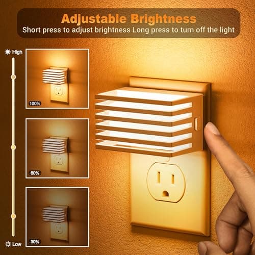 JandCase Amber Night Light, Night Lights Plug into Wall with Dusk to Dawn Sensor, Dimmable Plug in Night Light, Adjustable Brightness, [2 Pack] Amber Nightlight for Bedroom Bathroom Hallway - Thumbnail 2