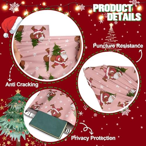 JinRuiKJ Christmas Poly Mailers 12x15.5 Inch 50 Pcs - Heavy Duty Tear-Proof Mailings Envelopes - Waterproof Shipping Bags for Small Business & Boutique - Santa Claus - Thumbnail 4