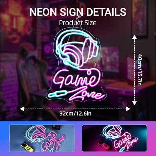 Gameneon Game Zone Neon Sign Gaming Neon Signs for Wall Decor Led Light Boys Bedroom Teen Man Cave Party Bar Playroom Gamer Light Up Sign for Decoration Gamer Lover Gifts - Thumbnail 5