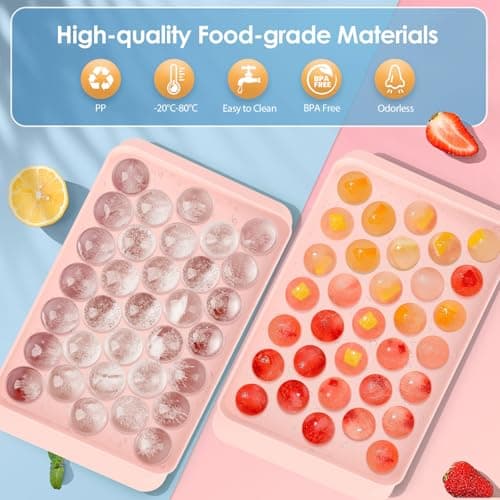 WIBIMEN Ice Cube Tray with Lid and Bin - Round Ice Trays for Freezer with Lid - Ice Cube Trays for Freezer with Ice Container (1"-2PACK Pink) - Thumbnail 3
