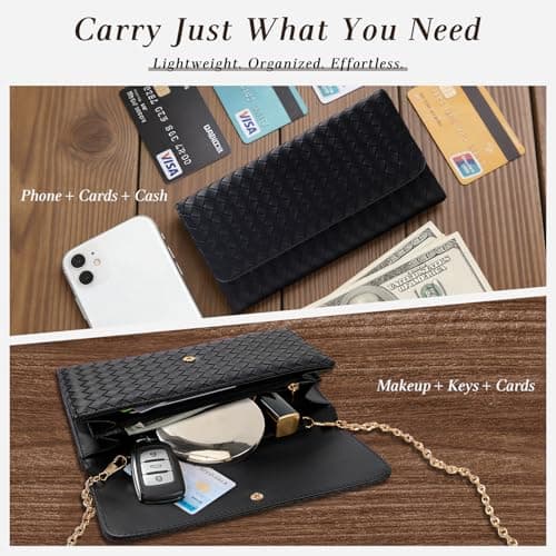U+U Crossbody Bags for Women, Small Leather Bag with Removable Chain, Card Slots & Phone Pocket - Lightweight Purse Wallet (Black) - Thumbnail 5