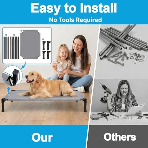 Elevated Dog Bed Raised Cooling Dog Cot for Large Dogs, Portable Indoor & Outdoor Pet Bed with No-Slip Feets Breathable Mesh Pet Bed for Camping Outdoor - Thumbnail 4