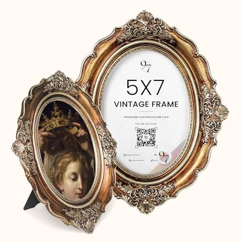 97 Decor 5x7 Vintage Picture Frames - 5 x 7 Picture Frame Antique, Ornate Gold Frames 5 x 7, Small 5x7 Picture Frame Wall Hanging For Home Decor - Image 1