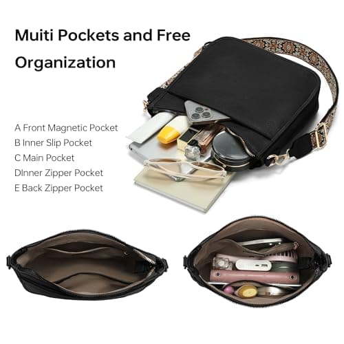 GEMIU Medium Crossbody Purse for Women Crossbody Bags Purses for Women Leather Shoulder Bags with Guitar Strap Black - Thumbnail 2