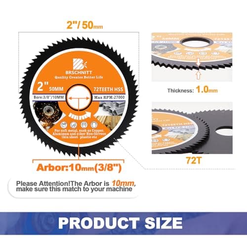 HSS Circular Saw Blade 2inch - BRSCHNITT 8PCS 72T 10mm Bore Cutting Discs for Cutting Wood, Copper, Aluminum, Plastic and Soft Metal - Thumbnail 2