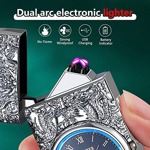 GADATOP Dragon Lighter - Plasma & Arc Lighter, USB Rechargeable, Windproof & Fashionable, Metal Design with Real Watch Dial & LED Lighting (Silver) - Thumbnail 2