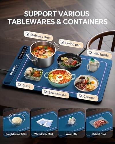 Food Warming Mat, Silicone Heating Tray with 7 Temperature Settings, Quick Full Surface Heating Pad, Thermochromic Line, Kids Lock, Electric Warming Tray for Buffets Party - Thumbnail 6
