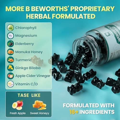 Sea Moss Gummies with Ashwagandha & Chlorophyll, Immune, Digestive and Gut Detox Support, Powered by Black Seed Oil, Vitamin C, Vitamin D & Magnesium, GMO, Vegan, Apple Flavor, 120 SeaMoss Gummies - Thumbnail 3