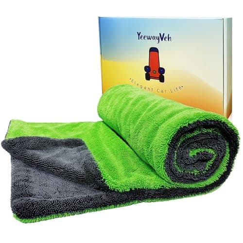 YeewayVeh 'Agile Giant' Car Drying Towel, 28x36 Inch Quick Car Wash Drying Towels, 1400 GSM Super Absorbent, Double Sided Microfiber Towels for Cars Effortless & Scratch-Free Detailing, Green - Image 1