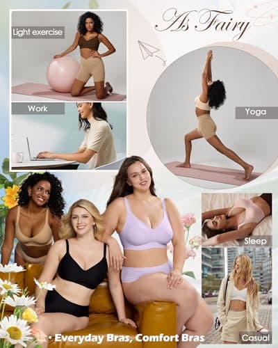 As Fairy Bras for Women- No Underwire, Full Coverage, Push Up, Back Smoothing, Seamless Soft Comfortable Bras Purple 38DDD - Thumbnail 6