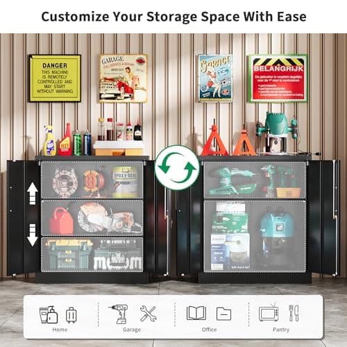 Tivostaral Metal Garage Storage Cabinet with Doors and Adjustable Shelves, 35.4" Locker Organizer Steel Garage Cabinets, Lockable File Cabinet for Home, Office, Warehouse, Tools - Thumbnail 5