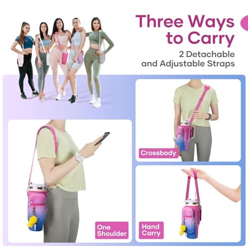 linmaya Water Bottle Carrier Bag for Stanley Cup 40/30oz with Phone Holder Pockets,Neoprene Water Bottle Cross-body Bag with Adjustable Shoulder & Hand Strap Stanley Cup Accessories - Thumbnail 2