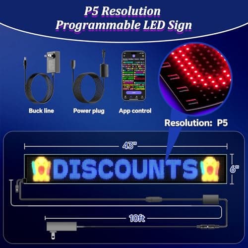 Large Programmable P5 Resolution LED Sign, Indoor Window LED Signs, Bluetooth App, for Business Bars Gaming Rooms Restaurants Festivals (43"x 6") - Thumbnail 5