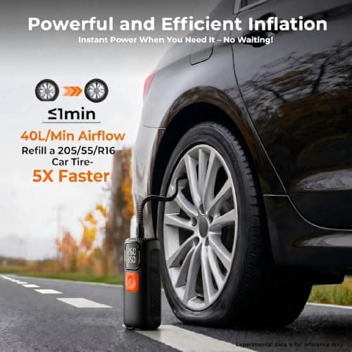Tire Inflator Portable Air Compressor, 160 PSI Fast Inflation with 22 Cylinder Motor, Cordless Tire Pump with Digital Pressure Gauge, Auto Shut-Off, Air Pump for Car, SUV, Motorcycle, Bicycle, Black - Thumbnail 2