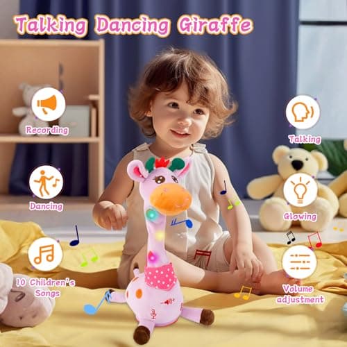 LUKETURE Purple Musical Talking Dancing Giraffe Plush Toy, Talking Baby Toy with Lights, 10 Songs and Voice Repeat, Soft Sensory Gift - Thumbnail 2