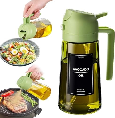 XBllcyiv 16oz/470ml Glass Olive Oil Sprayer for Cooking - 2 in 1 Olive Oil Dispenser for Kitchen Gadgets, Air Fryer, Salad, and BBQ (Green) - Image 1