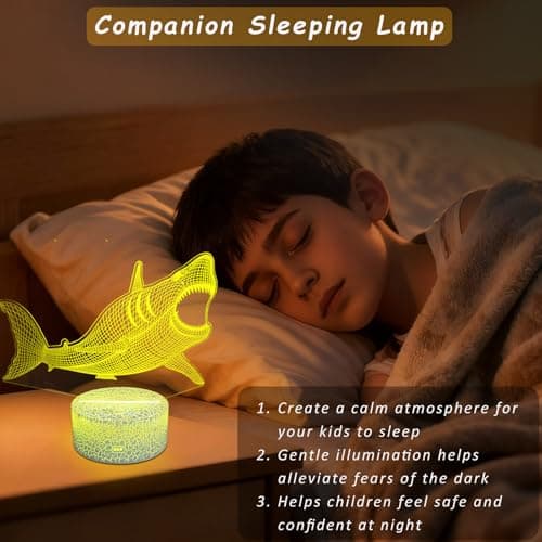 YODAFOOR Shark Gifts for Shark Lover, 3D Nursery Night Light Lamp, Multi Color Change Timer Dimmalbe Remote Control, Bedroom Megalodon Theme Decor, Birthday Gift for Boy Girl Kids Teens Women Men - Thumbnail 5