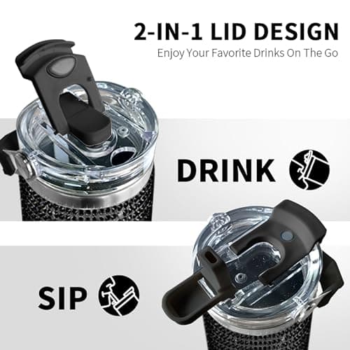 30oz Bling Rhinestone Studded Tumbler with Top Handle, Bling Cups Stainless Steel Water Bottle Diamond Glitter Tumbler for Women - Birthday Gifts for Women, Mom,Get Well Soon Gifts (Black) - Thumbnail 3