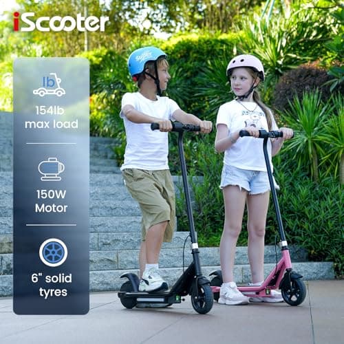iScooter IK3 Electric Scooter for Kids Ages 6-12, 150W Motor, LED Display, 3 speeds Adjustable, Colorful Lights, Double Brake, Kids Electric Scooter with Magnetic Charging (IK3,Black) - Thumbnail 3