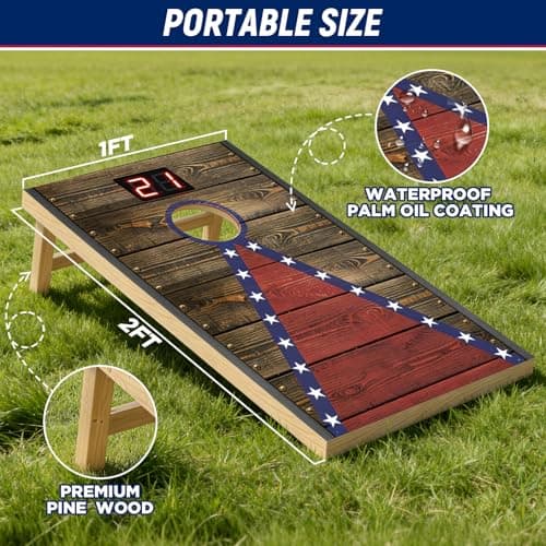 2x1ft Electronic Cornhole Board Set - Automatic Scoring Corn Hole Game for Kids & Travel - Junior Portable Size Infrared Sensing Wood Set with 8 Bags & Carry Case for Indoor & Outdoor Fun - Thumbnail 5