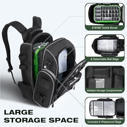Ghosthorn Fishing Backpack 2 * 3700 Tackle Boxes 40L Waterproof Tackle Backpack with Rod Holders Large Outdoor Storage Tackle Bag for Fishing Men Women - Thumbnail 3