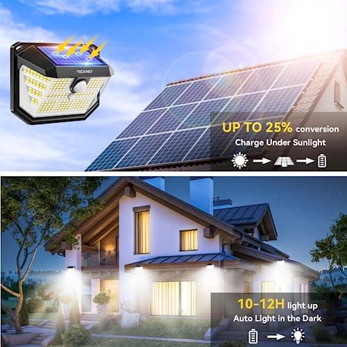 TECKNET 231 LED Solar Motion Lights Outdoor Waterproof, 6 Pack 300° Angle & 3 Lighting Modes PIR Motion Sensor Security Solar Wall Lights IP65 for Fence Front Door Yard Deck Garden Garage - Thumbnail 2