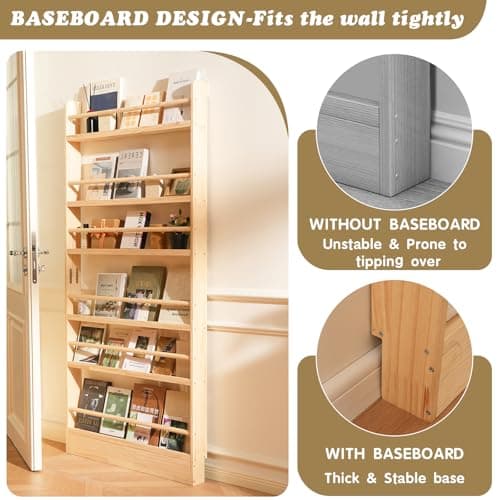 Baveke Kids Bookshelf, 6 Tier Shelves Behind The Door Book Shelf Storage, Children's Solid Wood Bookcase, Wall Mount Bookshelf for Bedroom, Living Room, Nursery（（FSC-Certified Wood）） - Thumbnail 5