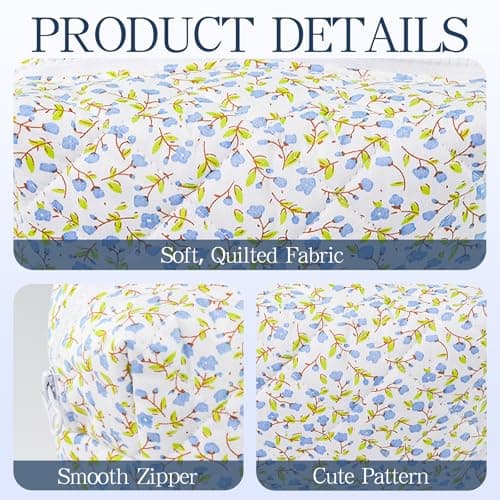 Quilted Makeup Bag Floral Cotton Make up Bag Puffy Coquette Makeup pouch Aesthetic Cute Travel Toiletry Bag for Women Girls - Thumbnail 4