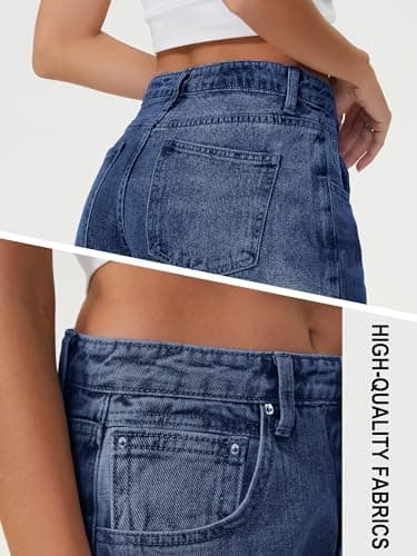 Women Loose Boyfriends Jeans High Waist Baggy Denim Pants Wide Leg Straight Trousers Vintage Streetwear A-Blue - Thumbnail 6