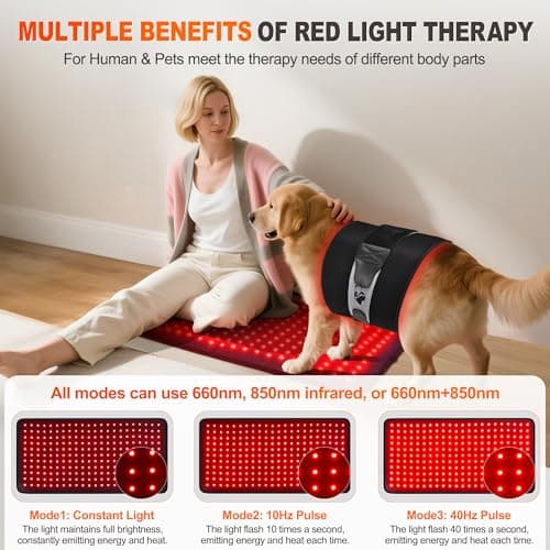 Pedete Red Light Panel for Body, 24’’×12’’ Large Infrared Light Pad with Timer Remote Control, 660nm 850nm Home Office Daily Use on Back Shoulder Knee Leg & Pets (with Elastic Strap) - Thumbnail 6