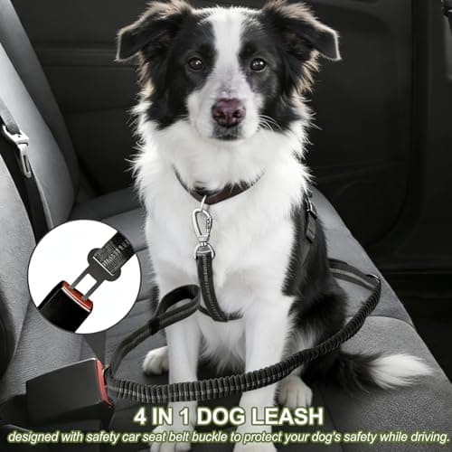 Dog Leash Heavy Duty - 4-6FT Long Leash Strong Shock Tactical Tug Leashes, Dog Seat Belt for Car with 2 Padded Handles, Reflective Rope Lead for Medium L X-Large Dogs Walking Running Training (Black) - Thumbnail 5