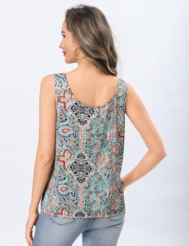 Totatuit Bohemia Print Tank Tops for Women Silk Satin Sleeveless Camisole Blouse Shirts Summer Casual Cami Tops Holiday Anniversary Wedding Guest Shirt Large - Thumbnail 4