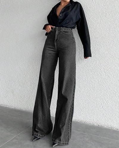 Flvsun Tall Jeans for Women 30"/32" Inseam Extral Long Denim Pants Straight Leg Jeans High Rise Classic Fit for Tall Ladies Black L - Thumbnail 5