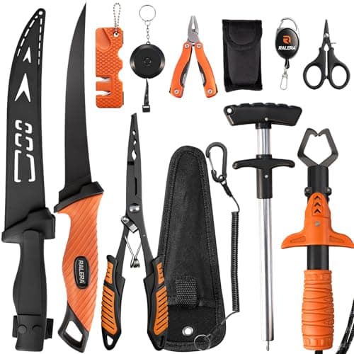 RALERA Fillet Knife Set for Beginner, Fishing Pliers Precisely, Fish Measuring Tape, Non Slip Grip Fishing Knife, Saltwater Fishing Accessories, Great Value Fishing Tackle (9pc Fishing Tool kit) - Image 1