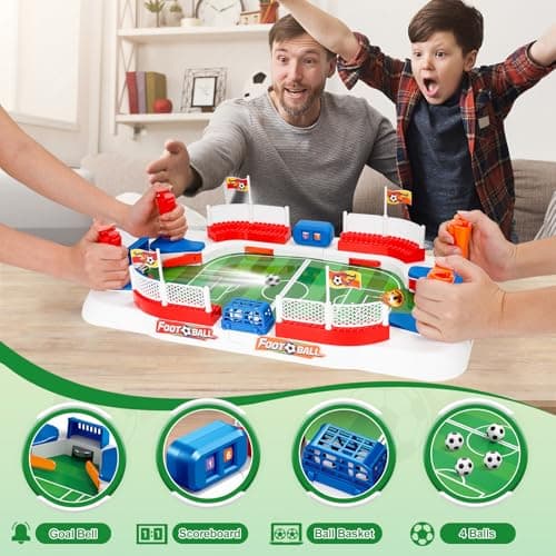 Mini Foosball Table Soccer Board Games for Kids&Adults Indoor Tabletop Football Toys Pinball Machine Family Game & Birthday Christmas Soccer Gifts for Boys 6 7 8-12 Years - Thumbnail 4