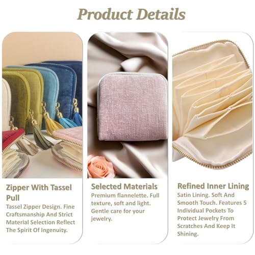 Small Travel Jewelry Case, Soft Velvet Organizer Pouch for Bangle, Bracelets, Large Earrings, Beaded necklace, Anti-Scratch & Portable Jewelry Bag Holder for Travel & Everyday Use (Ocean Blue) - Thumbnail 4