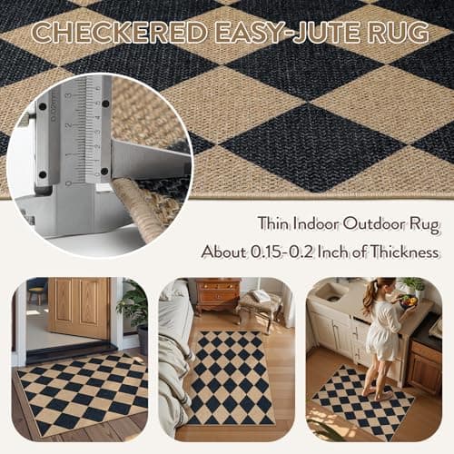 Lahome Colette Checkered Easy Jute Kitchen Rug, 2x3 Front Door Mat Non Slip Washable Neutral Area Rug, Farmhouse Diamond Non Shedding Low Pile Floor Carpet for Entryway Porch Doorway - Thumbnail 5
