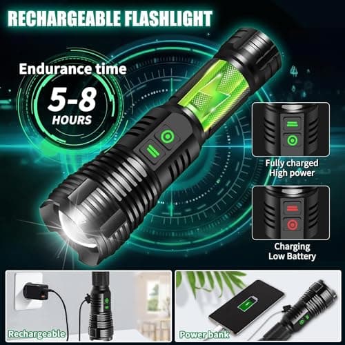 2Pack Rechargeable Flashlights, 100000 High Lumens Super Bright Led Tactical Flashlight with 5 Modes, High Power Waterproof Dual Button/Dual interfaceFlashlight for Emergency, Outdoor, Camping - Thumbnail 5