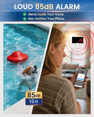 Smart Pool Alarm with App for Inground & Above Ground Pools, Adjustable Sensitivity Water Detection Alarm up to 20x40ft, 85dB+ Safety Alerts for Kids, Pets & Accidental Entry(Red) - Thumbnail 5