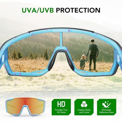LANSWEE Polarized Sunglasses for Men, Sport Sunglasses Men,UV400 Protection for Running Fishing Driving Baseball Cycling，Blue Colorful/Red - Thumbnail 6