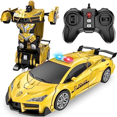 LNNKINE Remote Control Car, Transform Robot RC Cars, 2.4Ghz Transforming Police Car Toy with LED Light, One-Button Deformation & Rotating Drifting, Toys for 5+ Year Boys/Girls - Image 1