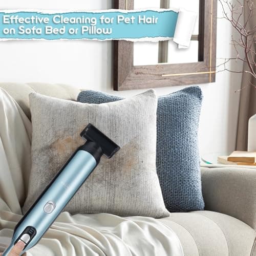 VACFAM Handheld Cordless Vacuum Cleaner, Portable Car Vacuum with 18KPa Suction Power, Quick-Charge Hand Vac with LED Headlight & Storage Dock for Home Office Desk Keyboards Pet Hair, Blue - Thumbnail 4