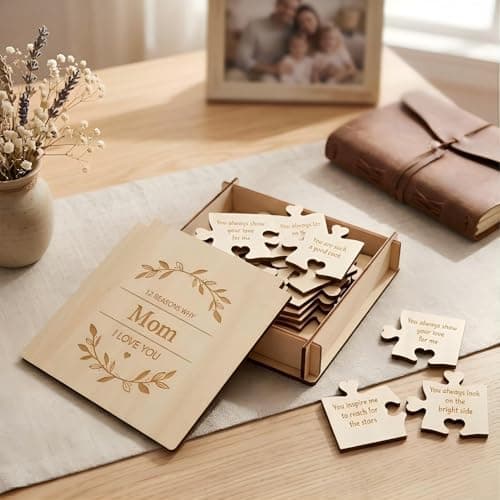 Wooden Puzzles Gifts for Mom, 12 Reasons I Love You Puzzle Birthday Christmas Thank You Present for Her from Daughter Son - Image 1