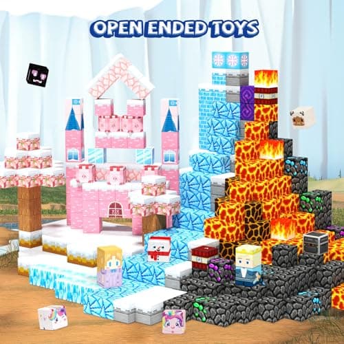 Titoclar 150 PCS Princess Castle Magnetic Blocks, Easter Gifts for Kids 3 4 5 6 7 Year Old - Ice & Fire Magnetic Tiles for Toddlers, Idea Birthday Gift Travel Toys for Ages 3-5 4-8 Boys and Girls. - Thumbnail 2