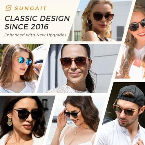 SUNGAIT Original Design Trendy Sunglasses Polarized Vintage Round Classic Retro Style for Women and Men (2025 Amber Frame/Gray Lens) - Thumbnail 3
