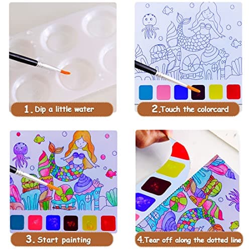 JUNQIU Watercolor Coloring Books for Kids Ages 4-8, Pocket Watercolor Painting Book for Toddlers, Arts and Crafts for Girls Gifts, Stocking Stuffers For Kids - Thumbnail 3
