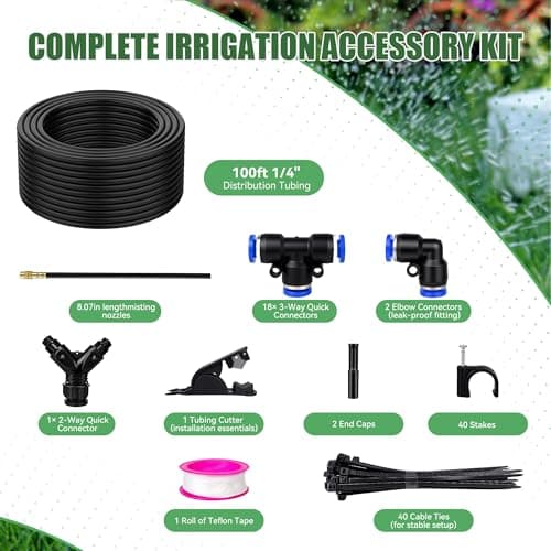 100FT Drip Irrigation Kit System for Garden 360° Adjustable Garden Sprinklers for Yard Watering System with 18 Nozzles Raised Bed Greenhouse Plant Watering Devices Misting System - Thumbnail 2