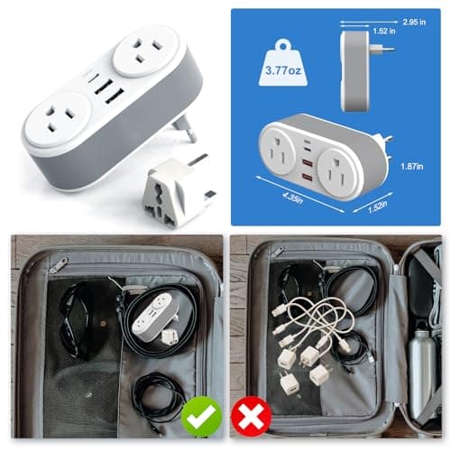 European Travel Plug Adapter for Europe & UK, PD 20W Fast Charger with 2 Outlets 3 USB Charging Ports, CHUAFIUR US to Europe Plug Adapter to UK EU Ireland Italy Israel Spain France Travel Essentials - Thumbnail 5