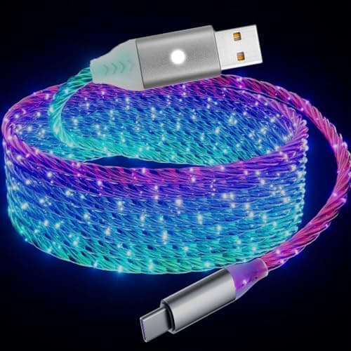 ULIKTO 6.6ft/2m USB Type C Cable Switch On/Off Led Light Up Charger Cable 66W 5A QC3.0 Visible RGB Color Changing Fast Charging Data Sync Cord for Samsung Galaxy S21/S20/S10/S9/Note 20/10/9/8