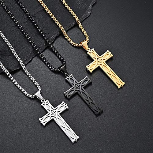 Rehoboth Men's Irish Celtic Knot Cross Pendant Necklace for Womens Mens Stainless Steel 24 Inch Chain Black - Thumbnail 2